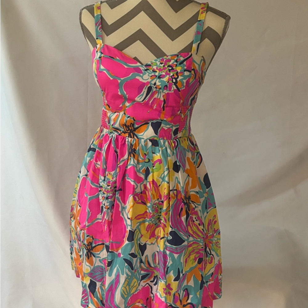 Lilly Pulitzer Pink and Yellow Spaghetti Strap Mini Sundress